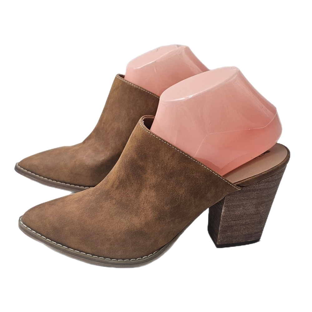 Abound Maya Brown Faux Leather Block Heel Mule Pointed Toe 12